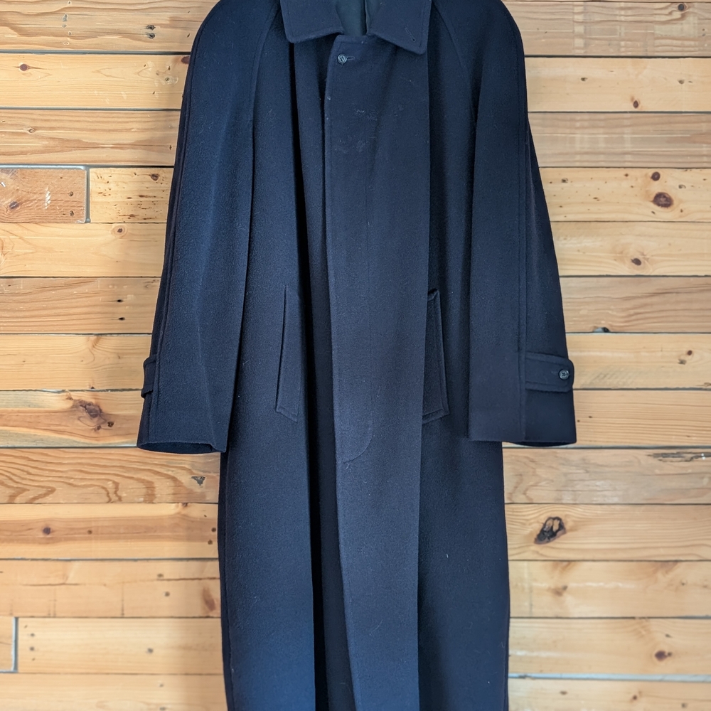Men's Long Trench Coat in Black - Tailored Wool Blend